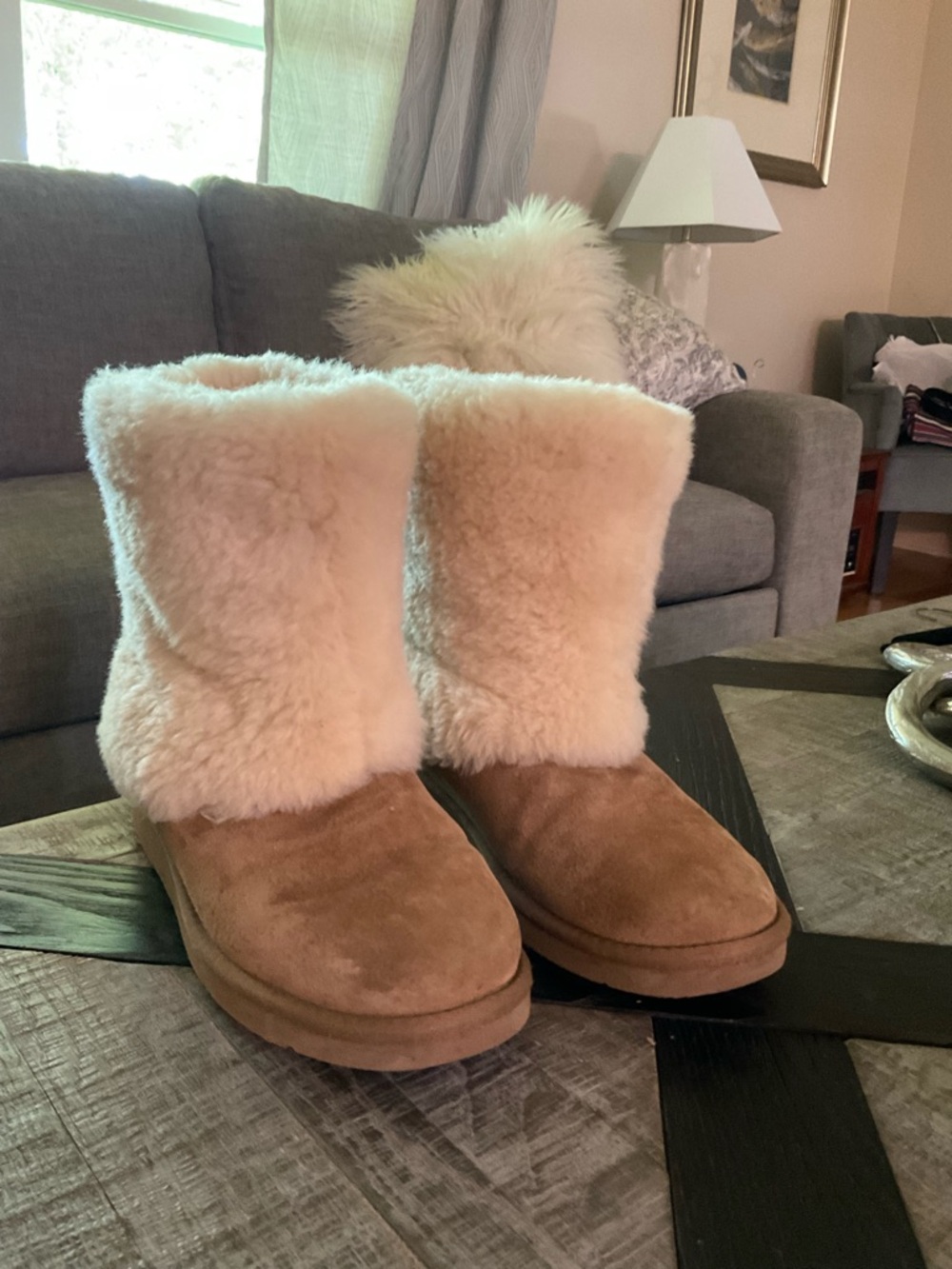 UGG Chestnut Suede Shearling Cuff Boots - Cream Lining